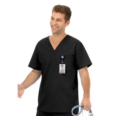 Men's Big & Tall Unisex One Pocket Scrub Top by Fundamentals in Black (Size 2X)