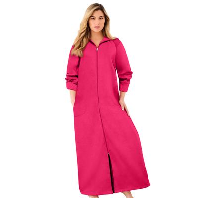 Plus Size Women's Long Hooded Fleece Sweatshirt Robe by Dreams & Co. in Pink Burst (Size 2X)
