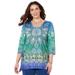 Plus Size Women's Artistry V-Neck Tunic by Catherines in Dark Sapphire Ombre Medallion (Size 0X)