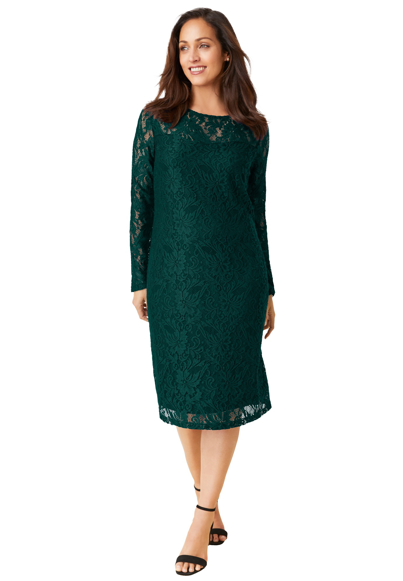Plus Size Women's Stretch Lace Shift Dress by Jessica London in Emerald Green (Size 30)
