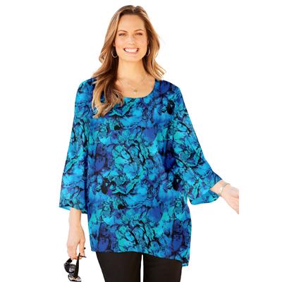 Plus Size Women's Art-To-Wear Blouse by Catherines in Dark Sapphire Petals (Size 0XWP)