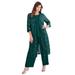 Plus Size Women's Three-Piece Lace Duster & Pant Suit by Roaman's in Emerald Green (Size 32 W) Duster, Tank, Formal Evening Wide Leg Trousers