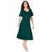 Plus Size Women's Ultimate Ponte Seamed Flare Dress by Roaman's in Emerald Green (Size 14 W)