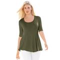 Plus Size Women's Stretch Cotton Peplum Tunic by Jessica London in Dark Olive Green (Size 18/20) Top