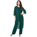 Plus Size Women's Three-Piece Lace Duster & Pant Suit by Roaman's in Emerald Green (Size 18 W) Duster, Tank, Formal Evening Wide Leg Trousers