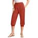 Plus Size Women's Drawstring Soft Knit Capri Pant by Roaman's in Copper Red (Size L)