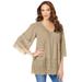 Plus Size Women's Lace-Hem Pintuck Tunic by Roaman's in Sandy Beige (Size 26/28) Long Shirt