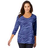 Plus Size Women's Stretch Cotton Scoop Neck Tee by Jessica London in French Blue Zebra (Size 34/36) 3/4 Sleeve Shirt