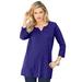 Plus Size Women's Three-Quarter Notch-Neck Soft Knit Tunic by Roaman's in Navy Classic Medallion (Size 34/36) Long Shirt