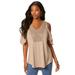 Plus Size Women's Lace-Trim Cold-Shoulder Tee by Roaman's in New Khaki (Size 18/20)