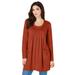 Plus Size Women's Long-Sleeve Two-Pocket Soft Knit Tunic by Roaman's in Copper Red (Size 1X) Shirt