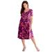 Plus Size Women's Ultrasmooth® Fabric V-Neck Swing Dress by Roaman's in Berry Flower Vine (Size 14/16)