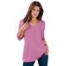 Plus Size Women's Long-Sleeve Henley Ultimate Tee with Sweetheart Neck by Roaman's in Mauve Orchid (Size 1X) 100% Cotton Shirt