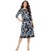 Plus Size Women's Ultrasmooth® Fabric Boatneck Swing Dress by Roaman's in Grey Flower Vine (Size 18/20)