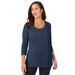 Plus Size Women's Stretch Cotton Scoop Neck Tee by Jessica London in Navy (Size 34/36) 3/4 Sleeve Shirt