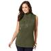 Plus Size Women's Fine Gauge Mockneck Sweater by Jessica London in Dark Olive Green (Size 26/28) Sleeveless Mock Turtleneck