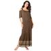 Plus Size Women's Ultrasmooth® Fabric Cold-Shoulder Maxi Dress by Roaman's in Chocolate Intricate Border (Size 26/28)