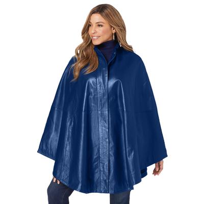 Plus Size Women's Leather Poncho by Jessica London in Evening Blue (Size 14/16) Cape Coat