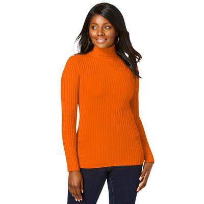 Plus Size Women's Ribbed Cotton Turtleneck Sweater by Jessica London in Ultra Orange (Size 14/16) Sweater 100% Cotton