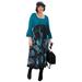 Plus Size Women's Ruffle Sleeve Dress by Soft Focus in Black Deep Teal Paisley Border (Size 2X)