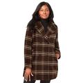 Plus Size Women's A-Line Wool Peacoat by Jessica London in Chocolate Window Plaid (Size 22) Winter Wool Double Breasted Coat