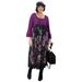 Plus Size Women's Ruffle Sleeve Dress by Soft Focus in Black Plum Purple Paisley Border (Size 1X)