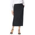Plus Size Women's Tummy Control Bi-Stretch Midi Skirt by Jessica London in Black Pinstripe (Size 12 W)