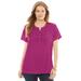 Plus Size Women's Eyelet Henley Tee by Woman Within in Raspberry (Size M) Shirt