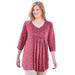 Plus Size Women's Smocked Henley Trapeze Tunic by Woman Within in Rose Pink Linear Floral (Size 34/36)