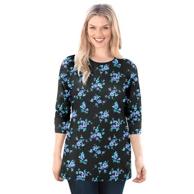 Plus Size Women's Perfect Printed Long-Sleeve Crewneck Tee by Woman Within in Blue Rose Ditsy Bouquet (Size 3X) Shirt