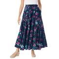 Plus Size Women's Knit Panel Skirt by Woman Within in Navy Painterly Floral (Size 4X) Soft Knit Skirt