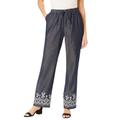 Plus Size Women's Drawstring Denim Wide-Leg Pant by Woman Within in Stonewash Border (Size 12 WP) Pants