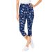 Plus Size Women's Stretch Cotton Printed Capri Legging by Woman Within in Evening Blue Mixed Bouquet (Size S)