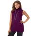 Plus Size Women's Cotton Cashmere Sleeveless Turtleneck Shell by Jessica London in Dark Berry (Size 14/16) Cashmere Blend Sweater