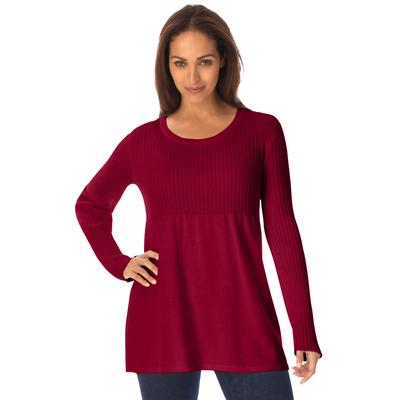 Plus Size Women's Ribbed Baby Doll Tunic Sweater by Jessica London in Rich Burgundy (Size 1X)