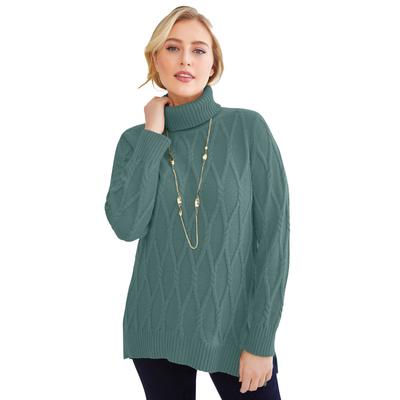 Plus Size Women's Cable Turtleneck Sweater by Jessica London in New Sage (Size 22/24)