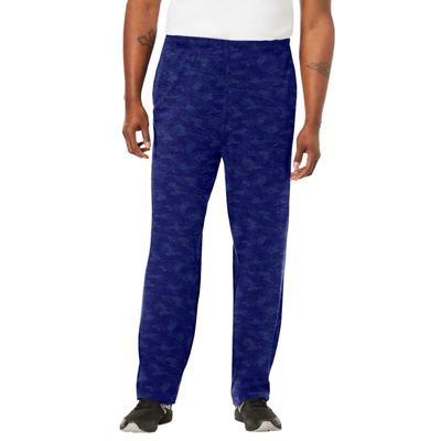 Men's Big & Tall Lightweight Jersey Open Bottom Sweatpants by KingSize in Navy Mono Camo (Size L)