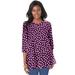 Plus Size Women's Stretch Knit Swing Tunic by Jessica London in Berry Dot (Size 18/20) Long Loose 3/4 Sleeve Shirt