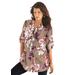 Plus Size Women's English Floral Big Shirt by Roaman's in Brown Sugar Romantic Rose (Size 16 W) Button Down Tunic Shirt Blouse