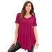 Plus Size Women's Swing Ultra Femme Tunic by Roaman's in Berry Twist (Size 30/32) Short Sleeve V-Neck Shirt