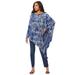 Plus Size Women's Asymmetric Ultra Femme Tunic by Roaman's in Blue Layered Ikat (Size 18/20) Long Shirt