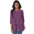 Plus Size Women's Stretch Knit Swing Tunic by Jessica London in Berry Dot (Size 30/32) Long Loose 3/4 Sleeve Shirt