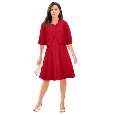 Plus Size Women's Plus Size Elbow Sleeve Fit-and-Flare Dress with Bolero Jacket - 2-Piece Suit by Roaman's in Classic Red (Size 38 W)