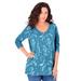 Plus Size Women's Long-Sleeve V-Neck Ultimate Tee by Roaman's in Peacock Etched Filigree (Size 38/40) Shirt