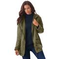 Plus Size Women's Hooded Jacket with Fleece Lining by Roaman's in Green Khaki (Size L) Rain Water Repellent