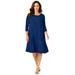 Plus Size Women's Three-Quarter Sleeve T-shirt Dress by Jessica London in Evening Blue (Size 26 W)