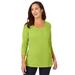Plus Size Women's Stretch Cotton Scoop Neck Tee by Jessica London in Dark Lime (Size 26/28) 3/4 Sleeve Shirt