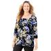 Plus Size Women's Ultra-Soft Square-Neck Tee by Catherines in Black Watercolor Floral (Size 0X)