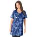 Plus Size Women's Short-Sleeve V-Neck Ultimate Tunic by Roaman's in Blue Butterfly Bloom (Size M) Long T-Shirt Tee