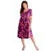 Plus Size Women's Ultrasmooth® Fabric V-Neck Swing Dress by Roaman's in Berry Flower Vine (Size 38/40)